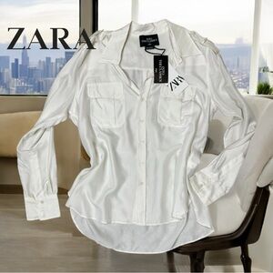 NWT Zara Silk Ecru Button-Up Blouse